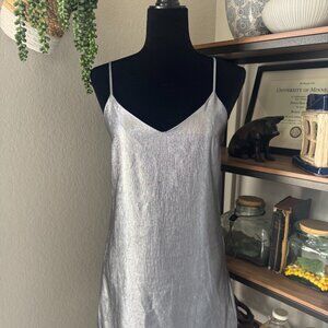 Top Shop Lined Metallic Silver Slip Dress - Size 4